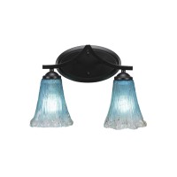 Zilo 2 Light Bath Bar Shown In Matte Black Finish With 5.5 Fluted Teal Crystal Glass