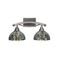 Bow 2 Light Bath Bar Shown In Brushed Nickel Finish With 7 Kaleidoscope Art Glass