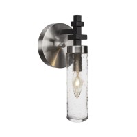 Salinda 1 Light Wall Sconce In Matte Black & Brushed Nickel Finish With 2.5 Clear Bubble Glass