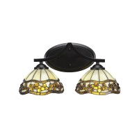 Zilo 2 Light Bath Bar Shown In Matte Black Finish With 7 Roman Jewel Art Glass