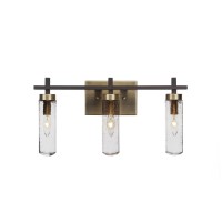 Salinda 3 Light Bath Bar In Espresso & Brass Finish With 2.5 Clear Bubble Glass