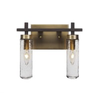 Salinda 2 Light Bath Bar In Espresso & Brass Finish With 2.5 Clear Bubble Glass