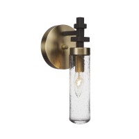 Salinda 1 Light Wall Sconce In Espresso & Brass Finish With 2.5 Clear Bubble Glass