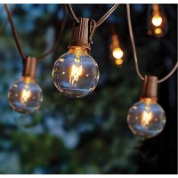 Abeja 25Ft Outdoor Patio String Lights With 27 Clear G40 Bulbs, Ul Listed For Porch Bars Deck Wedding Party Markets Decor, 5W, E12 Socket Base, Brown