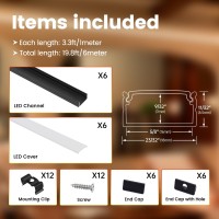 Muzata 6Pack 3.3Ft/1M Wider Led Channel System With Milky White Cover Black Aluminum Led Strip Channel For Waterproof Led Strips Up To 16Mm U102 Bw