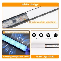 Muzata 6Pack 3.3Ft/1M Wider Led Channel System With Milky White Cover Black Aluminum Led Strip Channel For Waterproof Led Strips Up To 16Mm U102 Bw