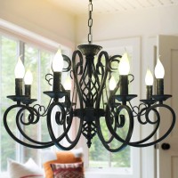 Ganeed French Country Chandeliers,8 Lights Kitchen Island Candle Iron Black Chandelier,Industrial Vintage Pendant Light Fixture For Farmhouse,Dining Room,Bedroom,Foyer