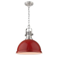 Emliviar Dome Pendant Light 14 Inch, Hanging Light Fixture With Metal Shade, Red And Brushed Nickel Finish, 4054L Bn/Red