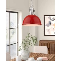 Emliviar Dome Pendant Light 14 Inch, Hanging Light Fixture With Metal Shade, Red And Brushed Nickel Finish, 4054L Bn/Red