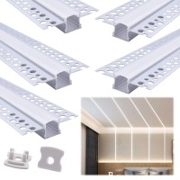 Muzata 5Pack 3.3Ft/1M Plaster In Led Channel Trimless Recessed Led Diffuser Channel Milky White Diffuser Mud In For Drywall Wall Ceiling U117 Ww