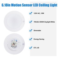 Mingbright Led Pir Motion Sensor Closet Ceiling Light 6 Inch Dimmable Flush Mount 5000K Daylight White For Stairs Closet Pa