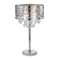 Warehouse Of Tiffany Tl7992 Malati Chrome Crystal Accent 3 Light Steel Wish Metal Shade Table Lamp