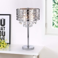 Warehouse Of Tiffany Tl7992 Malati Chrome Crystal Accent 3 Light Steel Wish Metal Shade Table Lamp