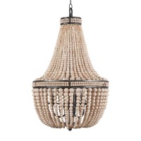 Docheer Farmhouse Wood Beaded Chandelier Boho Light Fixture, Oak White Wooden Bead Chandeliers Rustic Kitchen Island Hanging Pendant 3 Lights Fixtures For Dining&Living Room, Bedroom, Entryway