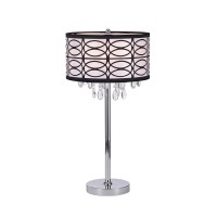 Warehouse Of Tiffany Tl4825 Farrah Chrome 3 Light Fabric Crystal Metal Table Lamp