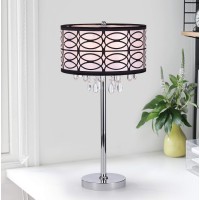 Warehouse Of Tiffany Tl4825 Farrah Chrome 3 Light Fabric Crystal Metal Table Lamp