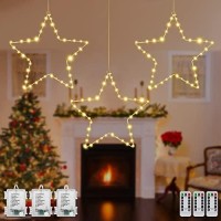 Maoyue Window Lights 3 Pack Christmas Window Star Lights With Timer Battery Operated Christmas Decorations 8 Lighting Modes With 3 Remote Controls For Outdoor, Indoor, Porch, Party, Warm White