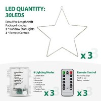 Maoyue Window Lights 3 Pack Christmas Window Star Lights With Timer Battery Operated Christmas Decorations 8 Lighting Modes With 3 Remote Controls For Outdoor, Indoor, Porch, Party, Warm White