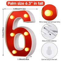 Samapet Light Up Numbers Led Marquee Number Lights Numeral Night Lights Sign For Wedding Birthday Party Christmas Home Bar Decoration, Red Mirrored Surface - 6