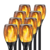 Permande Solar Torch Lights With Flickering Flame, Fire Effect Garden Light, Auto On/Off Dust To Dawn, Outdoor Waterproof Landscape Decoration, Powered Security Light For Patio, 8 Pack