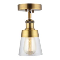 Fivess Lighting Antique Gold Flush Mount Light Fixture Clear Glass Semi Flush Mount Ceiling Light For Hallway Bathroom Entryway Kitchen Farmhouse