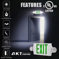 Akt Lighting Led Emergency Light Exit Sign Combo Green Exit Sign Ul Certified Emergency Exit Light Adjustable Lamps With Ba