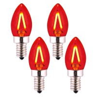 Opalray C7 Mini Candelabra Led Pure Red Light Bulb, 1W 150Lumens, 15W Incandescent Equivalent, Dimmable, Clear Glass Cover, E12 Candle Base, 4-Pack