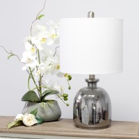 Elegant Designs Silvery Glass Table Lamp With White Shade