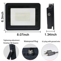 Miwat 100W Led Landscape Lights With Plug, Super Bright Ip68 Waterproof Outdoor Security Working Lamp In Cord For Garden Wall Washer Shop Stele Photo (6X8 Size)