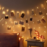 Dopheuor Led Photo Clip Copper String Lights Starry Fairy Warm White Lights Battery Powered For Hang Pictures Cards Bedroom Wall