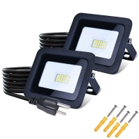 Miwat 20W 2Pack Led Flood Light, White Led Work Light With Plug, Ip68 Rainproof Outdoor Landscape Lights For Terraces, Studios, Aisles 4X3 Inch Size