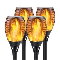 Permande Solar Torch Lights With Flickering Flame, Fire Effect Garden Light, Auto On/Off Dust To Dawn, Outdoor Waterproof Landscape Decoration, Solar Powered Security Torch Light For Patio, 4 Pack