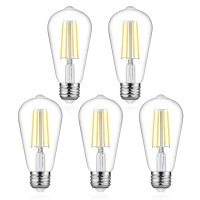 Defurhome Led Edison Bulbs 60W Equivalent, Daylight White 4000K, High 95+ Cri Eye Protection Led Bulb, St58 Led Filament Light Bulbs, Antique Style Lighting, Non Dimmable, E26 Medium Base - Pack Of 5