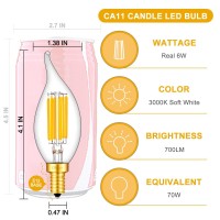 Crlight 6W Led Candelabra Bulb 3000K Soft White, 70W Equivalent 700Lm, E12 Dimmable Led Chandelier Light Bulbs, Antique Edison Style Ca11 Candle Flame Tip Clear Chandelier Light Bulbs, 8 Pack