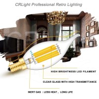 Crlight 6W Led Candelabra Bulb 3000K Soft White, 70W Equivalent 700Lm, E12 Dimmable Led Chandelier Light Bulbs, Antique Edison Style Ca11 Candle Flame Tip Clear Chandelier Light Bulbs, 8 Pack