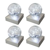 Solar Post Lights - Outdoor Post Cap Light For Fence Deck Or Patio Garden Decoration- Solar Powered Gazing Ball Caps, Led Lighting, Lamp Fits 4X4 - White 4 Pack