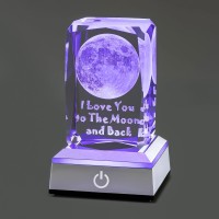 Hochance 3D Moon Crysatl Crystal Multicolor Nightlight - I Love You To The Moon And Back Decolamp - Christmas Day Gift Ideas For Girlfriend Wife Mom - Valentines Anniversary Birthday Presents For Her