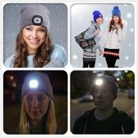 Mofek Rechargeable Led Beanie Cap, Hands Free Led Flashlight Lighted Headlamp Hat, Warmer Knit Cap Hat (Grey)