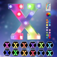 Light Up Colorful Led Marquee Letter Lights, 18 Colors Changing Alphabet Letters Sign With Remote Timer For Night Light Girls Bedroom Wedding Birthday Party Lamp Christmas Home Bar Decor- Colorful X