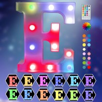 Light Up Colorful Led Marquee Letter Lights, 18 Colors Changing Alphabet Letters Sign With Remote Timer For Night Light Girls Bedroom Wedding Birthday Party Lamp Christmas Home Bar Decor- Colorful E