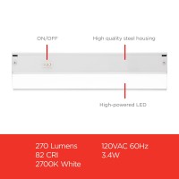 Ultrapro 12 Inch Hardwired Under Cabinet Lights, On/Off Only, 2700K Warm White, Under Cabinet Lighting, Under Counter Lights For Kitchen 44109