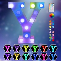 Light Up Colorful Led Marquee Letter Lights, 18 Colors Changing Alphabet Letters Sign With Remote Timer For Night Light Girls Bedroom Wedding Birthday Party Lamp Christmas Home Bar Decor- Colorful Y