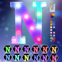 Light Up Colorful Led Marquee Letter Lights, 18 Colors Changing Alphabet Letters Sign With Remote Timer For Night Light Girls Bedroom Wedding Birthday Party Lamp Christmas Home Bar Decor- Colorful N