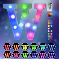 Light Up Colorful Led Marquee Letter Lights, 18 Colors Changing Alphabet Letters Sign With Remote Timer For Night Light Girls Bedroom Wedding Birthday Party Lamp Christmas Home Bar Decor- Colorful W