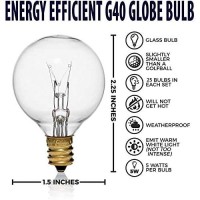 G40 Replacement Bulbs, Incandescent Bulbs Clear Globe G40 Bulbs For String Lights Screw Base Outdoor/Indoor 5W-Fits E12 And C7 Sockets, 1.5-Inch, Pack Of 25. (Gold) (Gold)