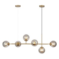 Kco Lighting 6-Light Modern Globe Pendant Light Mid Century Vintage Rectangle Sputnik Chandelier Gold Farmhouse Linear Chandelier Kitchen Island Lighting (Gold+Smoke Gray)