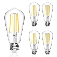 Langree Led Edison Bulb, Non-Dimmable Daylight White 4000K 6W, Equivalent 60W, Led Filament Vintage Light Bulb Clear Glass, E26 Base, High Cri 95+ Led Bulb For Kitchen Dining Room, Pack Of 5