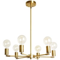 Baoden 6-Lights Fixture Modern Gold Sputnik Chandelier Brushed Brass Mid Century Pendant Light Semi Flush Mount Hanging Lamps For Dining Bedroom Kitchen Lighting