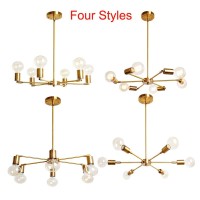 Baoden 6-Lights Fixture Modern Gold Sputnik Chandelier Brushed Brass Mid Century Pendant Light Semi Flush Mount Hanging Lamps For Dining Bedroom Kitchen Lighting