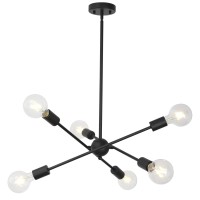 Bonlicht Sputnik Chandelier Lighting 6 Lights Black Chandelier Mid Century Pendant Light Vintage Industrial Kitchen Dining Room Ceiling Lighting Fixture For Bedroom Hallway Foyer Island Farmhouse